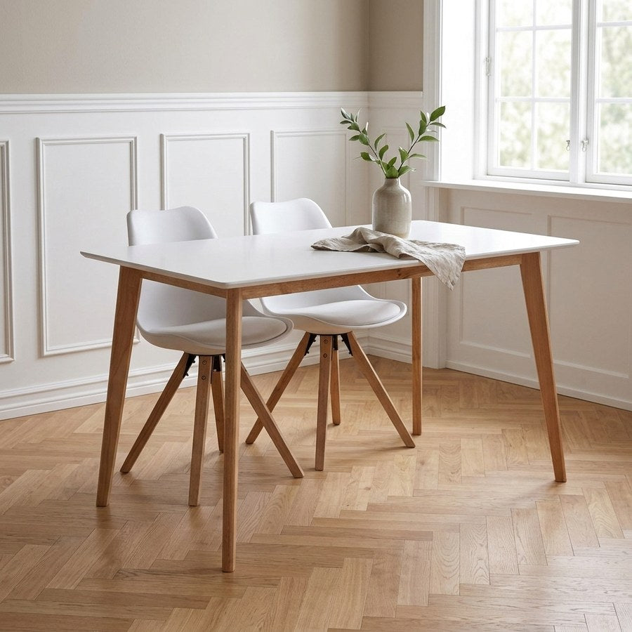 Vojens Spisebord i Hvid MDF & Ben i Natur Gummitræ fra House Nordic | L120xB70xH75 cm