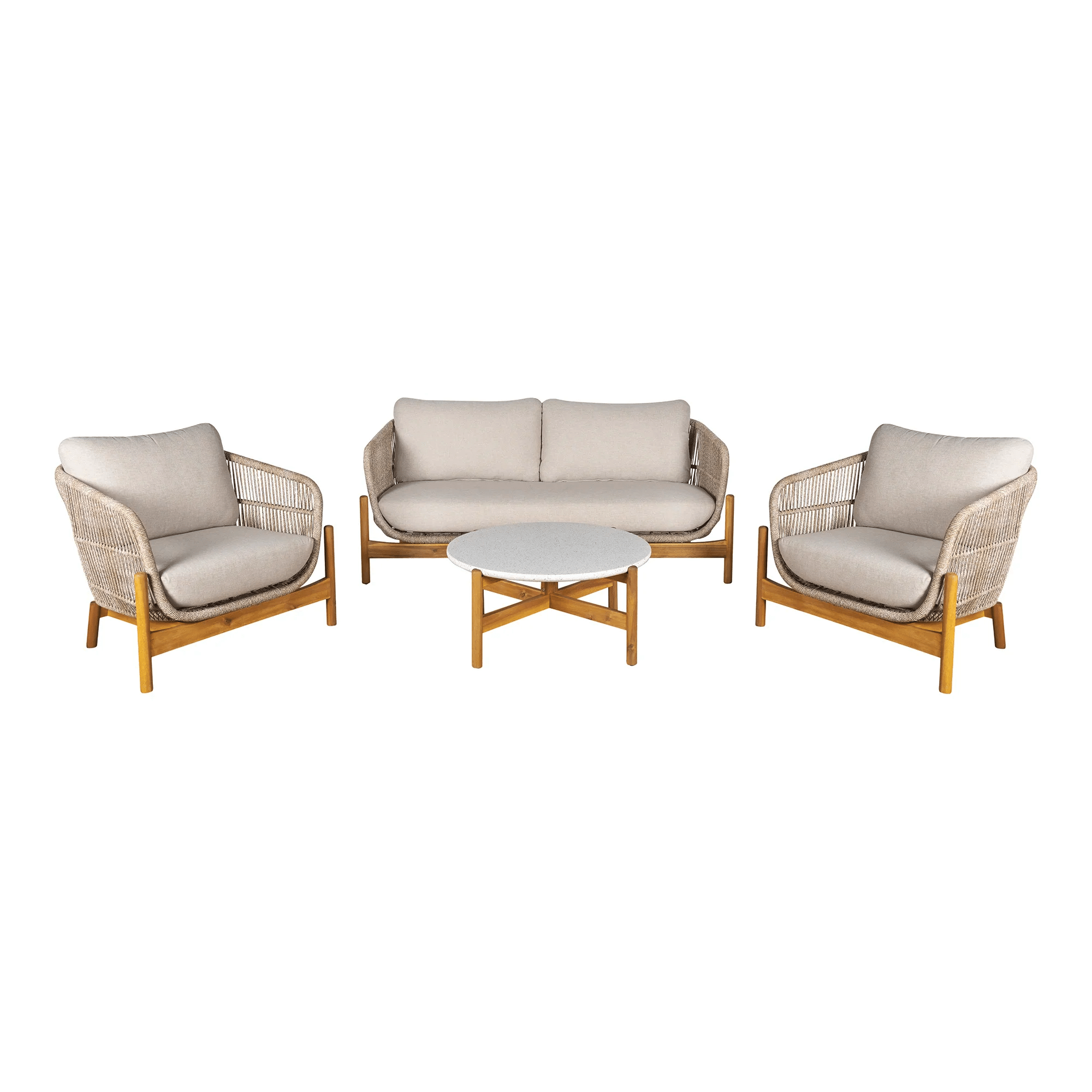 Terracina Loungesæt i Beige Acacia Fra House Nordic | 2 Stole - 1 Sofa - 1 Bord