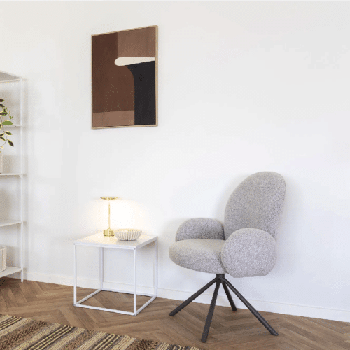 Lana Spisebordsstol med Grå Drejefod i Hvid Bouclé Fra House Nordic | Polyester