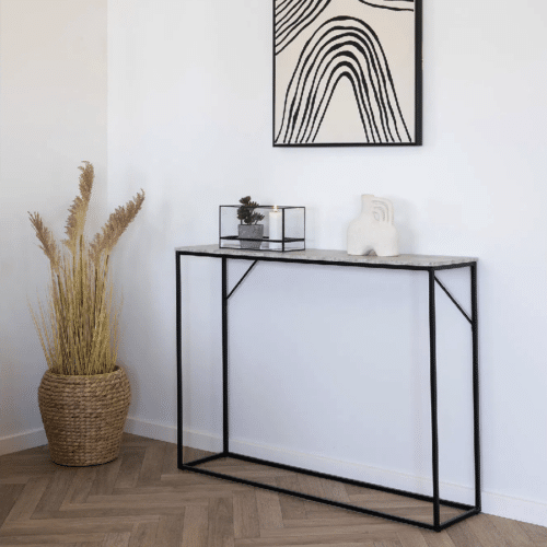Vita Konsolbord i Travertin Look Fra House Nordic | Sort Stel - 110x26x80 cm