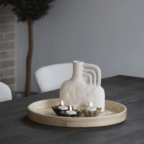 Bakke i Beige Bambus/Capiz fra House Nordic | Ø40xH3,5cm