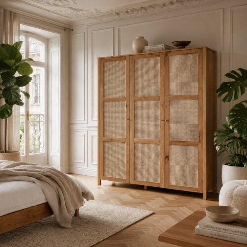 Balder Snedkerskab med 3 låger i Massiv FSC Egetræ med Naturolie og Fransk Naturflet fra Organic Sleep | B156 x H200 x D60 cm