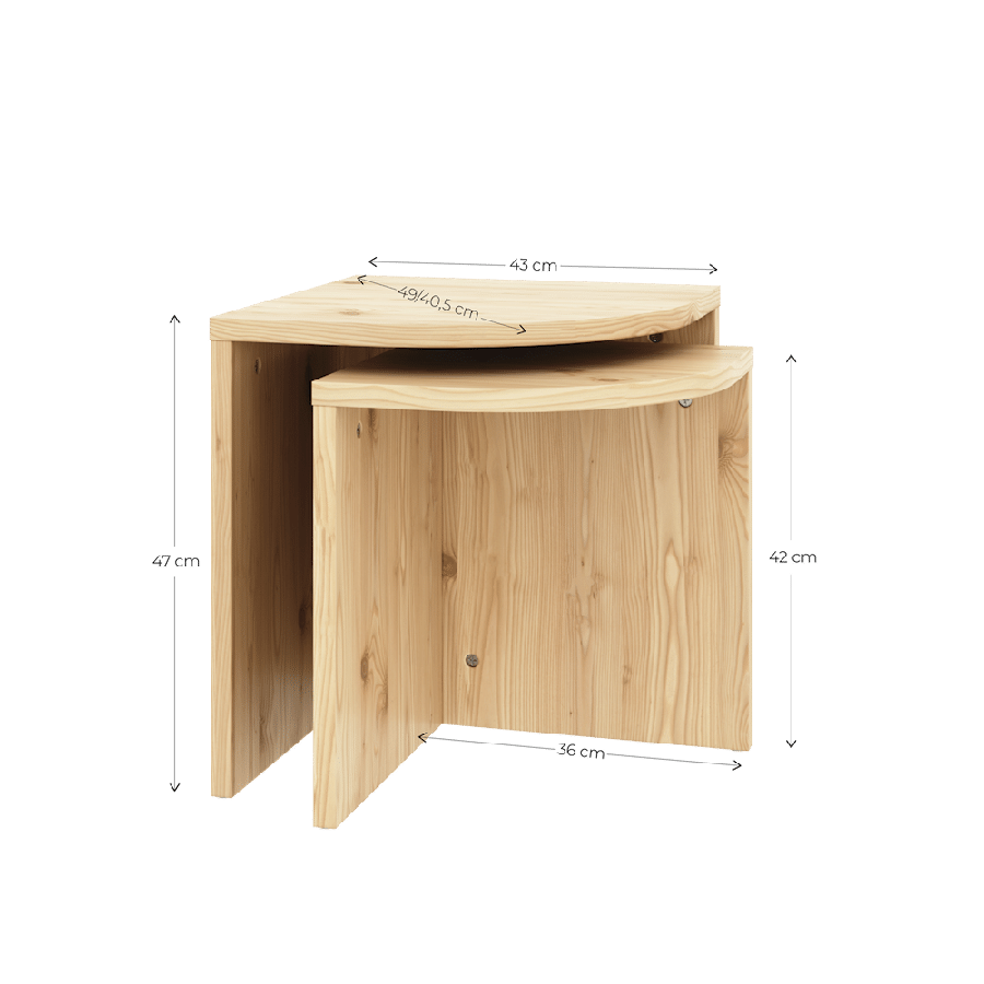 Combine Bordsæt Fra Karup Design i Massiv FSC Fyrretræ | Japandi - B-43:36 x D-43:36 x H-47:42 2