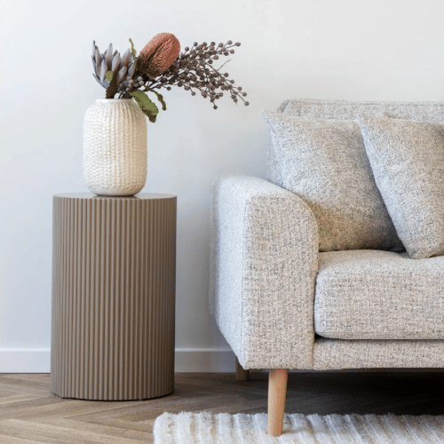 Farense Rundt Hjørnebord/Sidebord i Grå/Beige MDF | L30xB30xH50cm