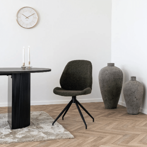 Monte Carlo Spisebordsstol med Drejefod i Bouclé Grøn og med Sorte Ben fra House Nordic | L60xB50xH88cm