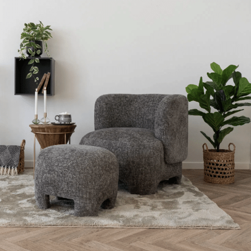 Nazare Puf i Grå/Brun Møbelstof fra House Nordic | L53xB41xH38cm