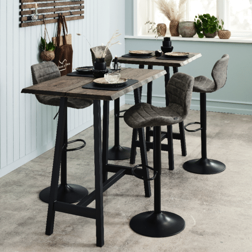 Bola Barstol i Grå Imiteret Læder & Sort Stel fra House Of Sander | H83-108 x B48 x D46 cm