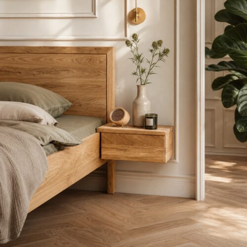 Freja Svævende Snedker Sengeborde med kroge i Massiv FSC Egetræ og Naturolie fra Organic Sleep | 2 Stk. H20 x B43 x D39 cm