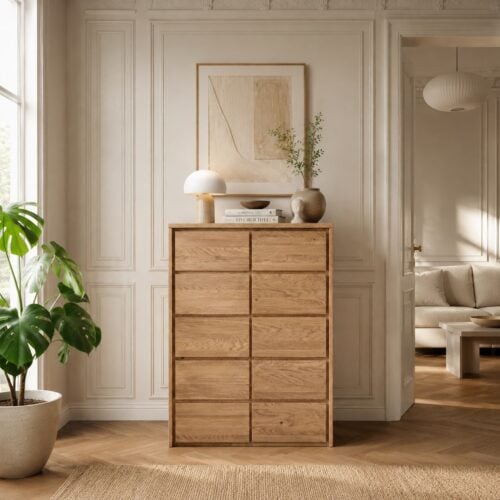 Heimdal Snedker Kommode/Sk&aelig;nk i Massiv FSC Egetr&aelig; med 1 L&aring;ge & 5 Skuffer med Naturolie fra Organic Sleep | B88 x H113 x D42 cm | Leveres F&aelig;rdigsamlet