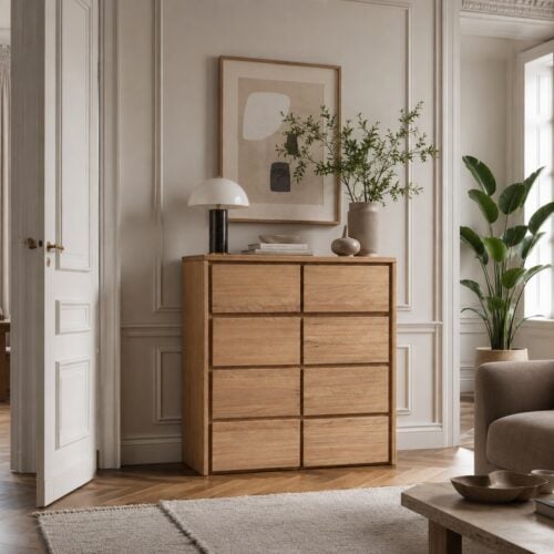 Heimdal Snedker Kommode/Sk&aelig;nk i Massiv FSC Egetr&aelig; med 2 L&aring;ger & 2 Skuffer i Naturolie fra Organic Sleep | H91 x B88 x D42 cm | Leveres F&aelig;rdigsamlet
