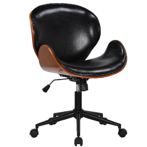 Rind Kontorstol i Sort Imiteret Læder & Mørkt Træstel fra House Of Sander | H87-94 x B55 x L62 cm