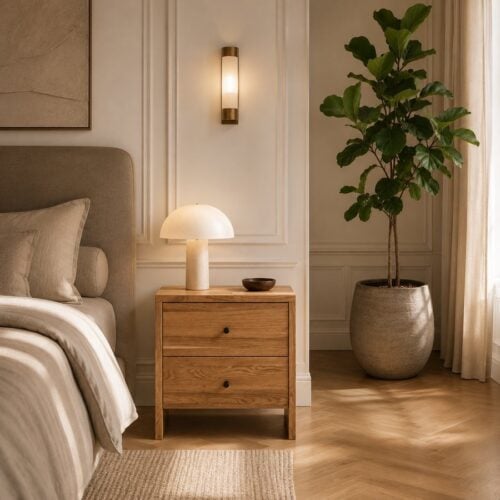 Sif Snedker Entremøbel/Sengebord med 2 Skuffer i Massiv FSC Egetræ og Naturolie fra Organic Sleep | B35 x H56 x L50