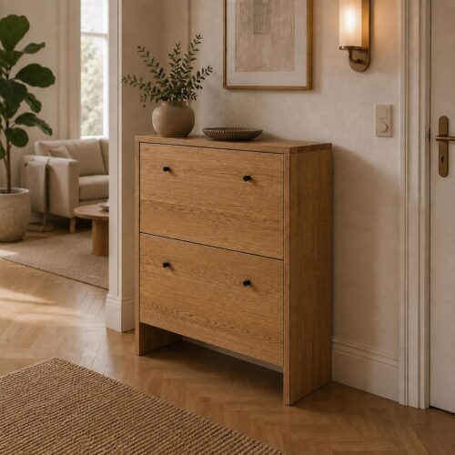 Sif Snedker Entrem&oslash;bel/Skoskab med 2 Skuffer i Massiv FSC Egetr&aelig; og Naturolie fra Organic Sleep | B27 x H95 x L82 cm