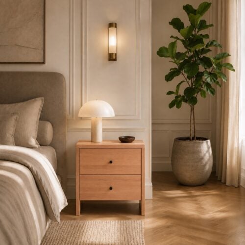 Sif Snedker Entremøbel/Sengebord med 2 Skuffer i Massiv FSC Bøgetræ og Naturolie fra Organic Sleep | B35 x H56 x L50