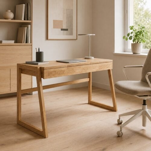 Sif Snedker Skrivebord i Massiv FSC Egetræ og Naturolie med 1 skuffe fra Organic Sleep | B55 x H77 x L126