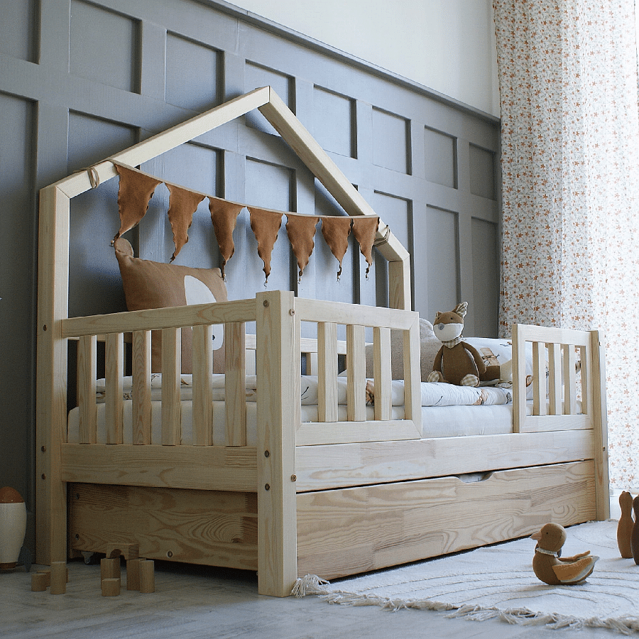 Alma Duo Husseng i Træ med Skuffe og Firkantet Sengehest fra Raw Kids | Flere Størrelser 4