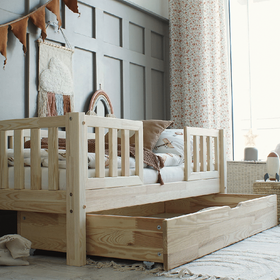Anna Duo Sengeramme i Træ med Skuffe Firkantet Sengehest fra Raw Kids | Flere Størrelser 1