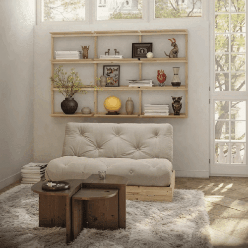 Flip Futon Sovesofa Fra Karup Design i Massiv FSC Fyrretræ | Japandi | Sofa: 145x98.5x83 cm | Madras: 140x200 cm