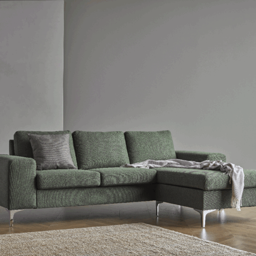 K364 2 pers. Sofa med Chaiselong & Metalben fra Kragelund / Scandinavian Upholstery | Flere Farver | Højre- & Venstrevendt | 82x233x162cm