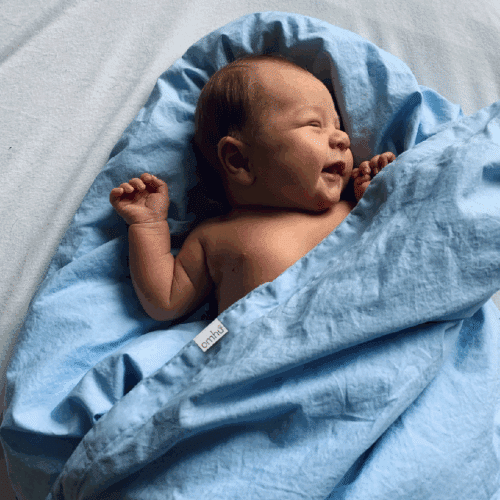 Percale Baby / Junior Sengesæt i 100% Bomuld TC200 fra Omhu | Lys Blå | 70x100 cm - OUTLET