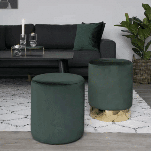 Rund Puf i Mørkegrønt Velour fra House Nordic - OUTLET
