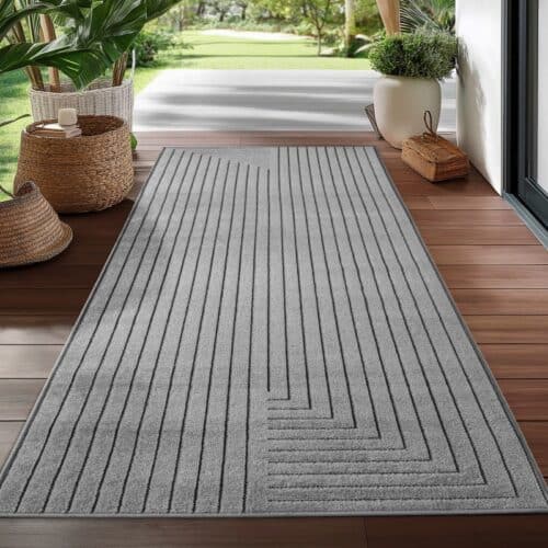 Amelia Indendørs/Udendørs Gulvtæppe i Sølvgrå fra Rugs by Uniquebeds Home & Living | Flere Størrelser