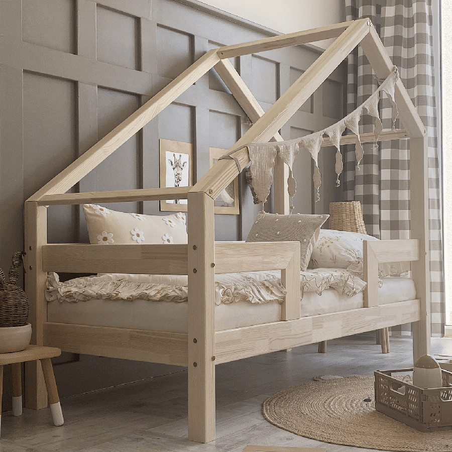 Lærke Duo Snedker Husseng Håndlavet i 100% Massiv Fyrretræ med Simpel Sengehest fra Raw Kids | Flere Størrelser 2