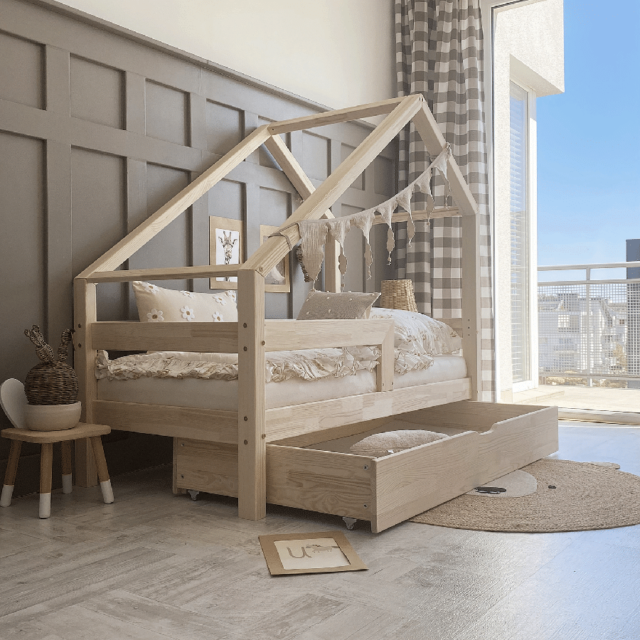 Lærke Snedker Husseng Håndlavet i 100% Massiv Fyrretræ med Skuffe og Simpel Sengehest fra Raw Kids | Flere Størrelser 1