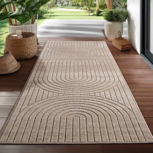 Lily Indendørs/Udendørs Gulvtæppe i Beige Polypropylen fra Rugs by Uniquebeds Home & Living | Flere Størrelser