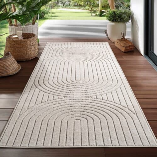 Lily Indendørs/Udendørs Gulvtæppe i Cremefarvet Polypropylen fra Rugs by Uniquebeds Home & Living | Flere Størrelser