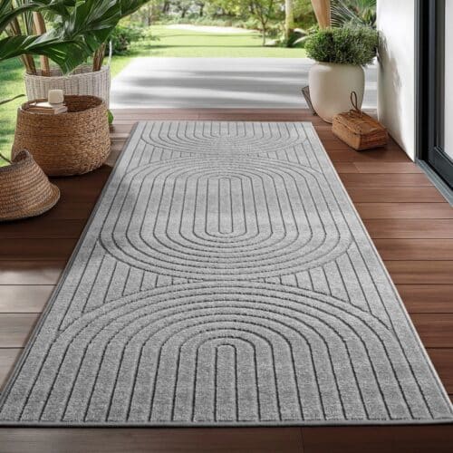 Lily Indendørs/Udendørs Gulvtæppe i Sølvgrå Polypropylen fra Rugs by Uniquebeds Home & Living | Flere Størrelser