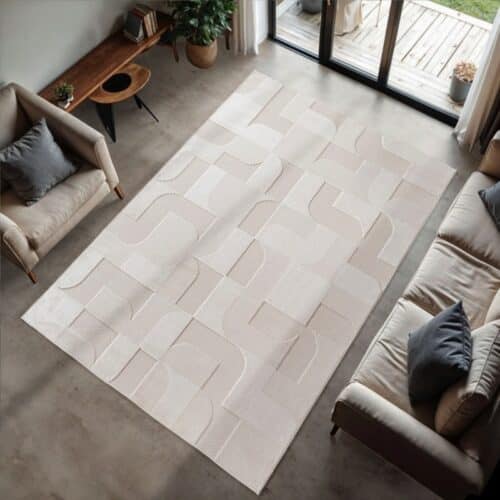 Aria Cremefarvet Gulvtæppe med Simpelt Moderne Geometrisk Mønster fra Rugs by Uniquebeds Home & Living | Flere Størrelser