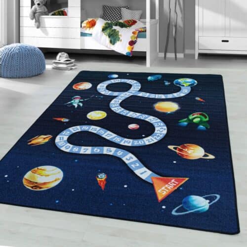Blåt Astronaut Børne Gulvtæppe med Tal fra Rugs by Uniquebeds Home & Living | Flere Størrelser