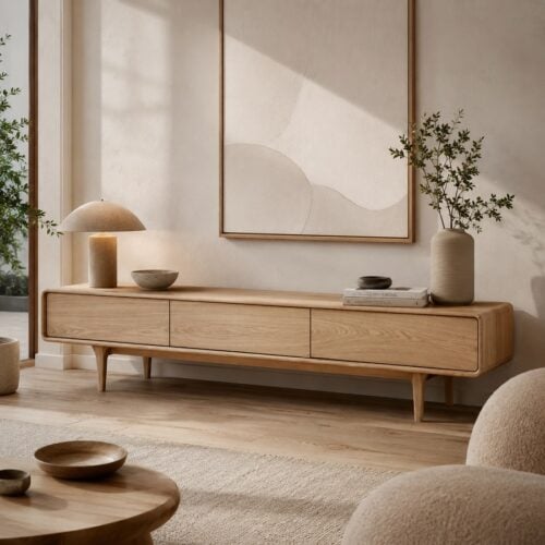 Darwin TV-bænk i Massiv Egetræ & MDF Eg i Natur fra House Nordic | L180xB45xH45cm