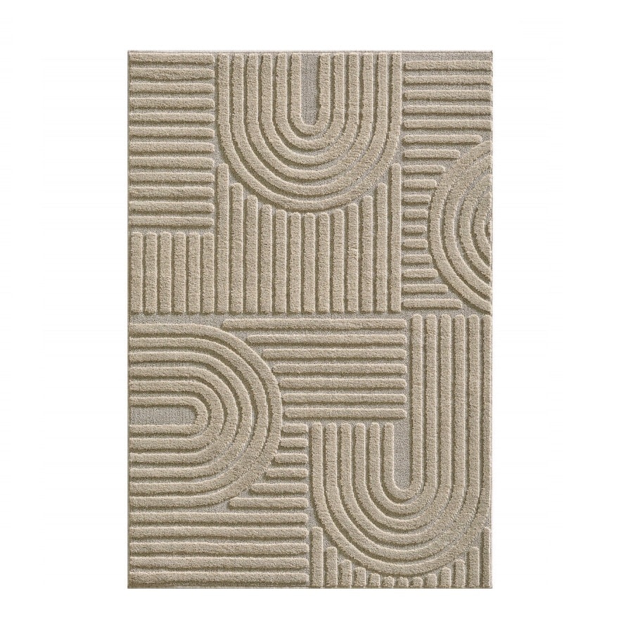 Delilah Beige Gulvtæppe i Polypropylen med Mønster af Buede Linjer fra Rugs by Uniquebeds Home & Living | Flere Størrelser