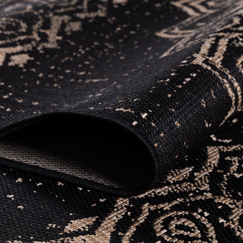 Eleanor Indendørs:Udendørs Gulvtæppe i Sort med Mandala Mønster fra Rugs by Uniquebeds Home & Living | Flere Størrelser 4