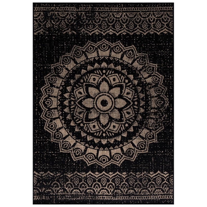 Eleanor Indendørs:Udendørs Gulvtæppe i Sort med Mandala Mønster fra Rugs by Uniquebeds Home & Living | Flere Størrelser