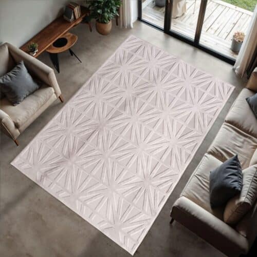 Ella Cremefarvet Gulvtæppe med Simpelt Geometrisk Stjernemønster fra Rugs by Uniquebeds Home & Living | Flere Størrelser