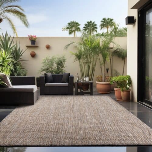 Esme Indendørs/Udendørs Gulvtæppe i Beige med Firkantet Mønster fra Rugs by Uniquebeds Home & Living | Flere Størrelser