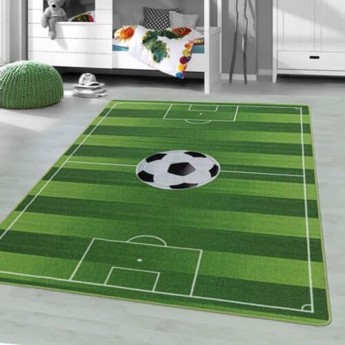 Grønt Fodboldbane Børne Gulvtæppe fra Rugs by Uniquebeds Home & Living | Flere Størrelser