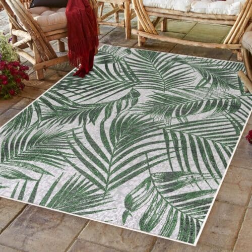 Layla Indendørs/Udendørs Gulvtæppe i Beige med Mønster af Palmeblade fra Rugs by Uniquebeds Home & Living | Flere Størrelser