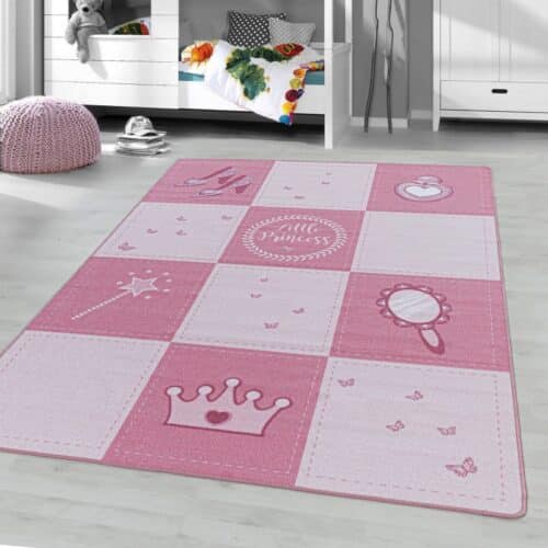 Lyserødt Prinsesse Børne Gulvtæppe fra Rugs by Uniquebeds Home & Living | Flere Størrelser