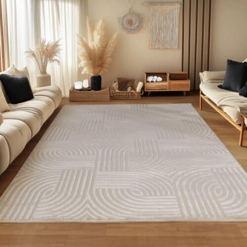 Maeve Gulvtæppe i Beige med Simpelt Mønster fra Rugs by Uniquebeds Home & Living | Flere Størrelser