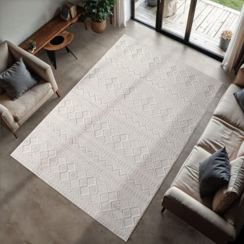 Matilda Cremefarvet Gulvtæppe med Simpelt Geometrisk Båndmønster fra Rugs by Uniquebeds Home & Living | Flere Størrelser
