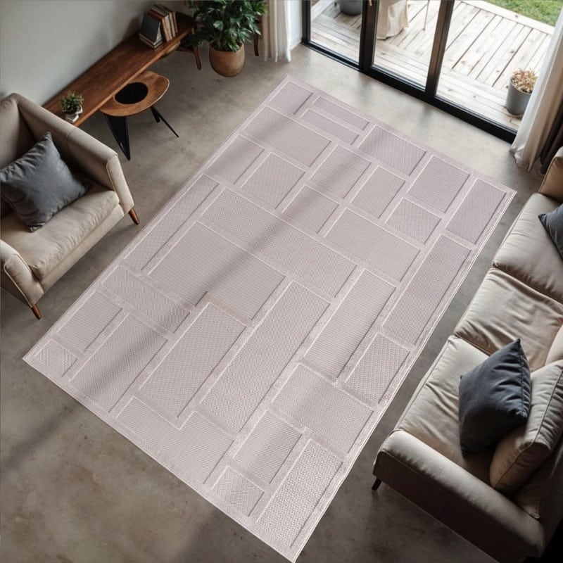 Millie Cremefarvet Gulvtæppe i Polypropylen med Simpelt Kantet Mønster fra Rugs by Uniquebeds Home & Living | Flere Størrelser 1