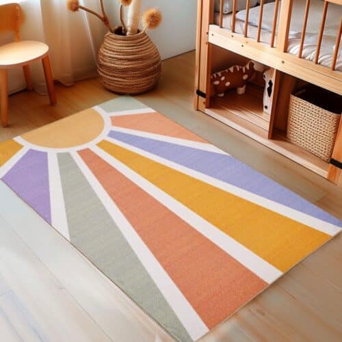 Multifarvet Solstråle Børne Gulvtæppe fra Rugs by Uniquebeds Home & Living | Flere Størrelser
