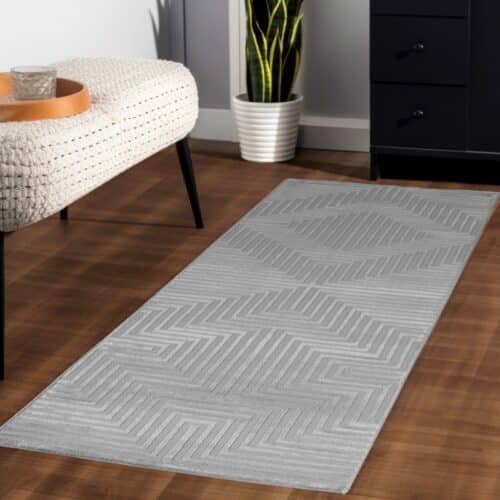 Penelope Gulvtæppe i Sølvgrå med Simpelt Græsk Mønster fra Rugs by Uniquebeds Home & Living | Flere Størrelser