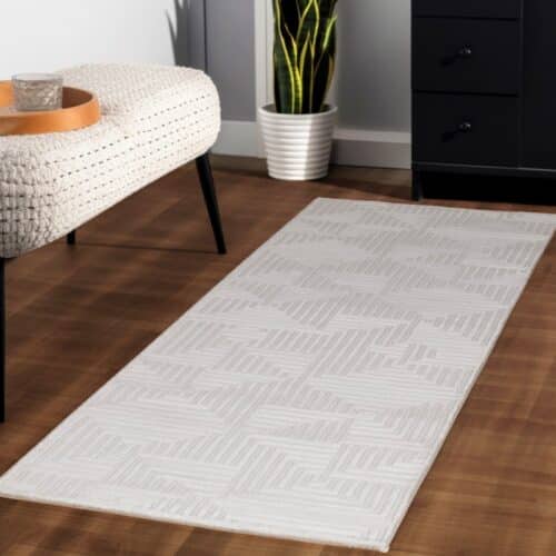 Ruby Cremefarvet Gulvtæppe med Simpelt Kantet Mønster fra Rugs by Uniquebeds Home & Living | Flere Størrelser