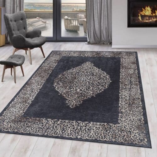 Victoria Gulvtæppe i Sort med Elegant Orientalsk Design fra Rugs by Uniquebeds Home & Living | Flere Størrelser