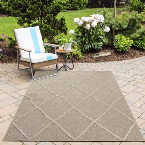 Zara Indendørs/Udendørs Gulvtæppe i Beige med Simpelt Ternet Mønster fra Rugs by Uniquebeds Home & Living | Flere Størrelser